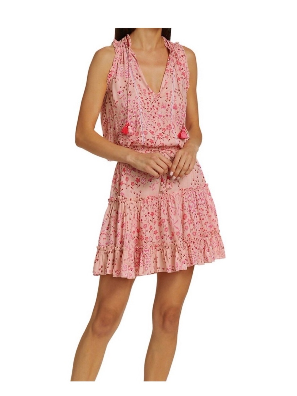 Poupette St. Barth Pink Floral Tiered Mini Dress